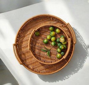 Handmade Creative Round Rattan <b>Storage</b> <b>Tray</b> Natural Classic Design for Table Food Serving Multifunctional Bathroom Tableware - Product Image 5
