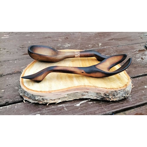 Ensemble de couverts de table en bois faits à la main de qualité standard, comprenant cuillère, fourchette et couteau, pour service de salade, style royal, exportateur indien - Product Image 2