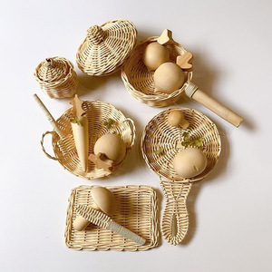 Juego de juguetes de cocina para niños, tazón y cuchara de ratán, suministros al por mayor, juguetes ecológicos de simulación. - Product Image 6