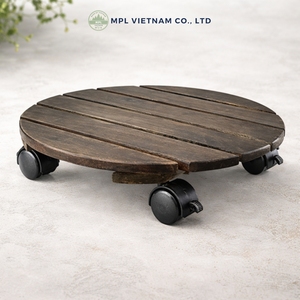 Support de plantes roulant en bois d'acacia avec roues verrouillables à 360°, robuste, capacité 120 kg, pour intérieur et extérieur - Product Image 1