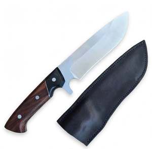 Cuchillo utilitario artesanal de acero con alto contenido de carbono para uso en exteriores, mango de palisandro natural con refuerzo de micarta negra - Product Image 1