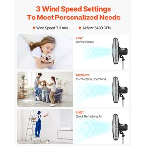 Ventilatore Industriale a Piantana da 18 Pollici ad Alta Potenza con Oscillazione a 90 Gradi, 3 Velocità Regolabili e Altezza Regolabile - Product Image 5