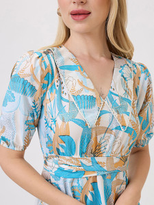 Georgette <b>Summer</b> Midi Dress High Quality Custom Eco-Friendly Natural Waist Elegant Lace Bow <b>Decoration</b> Floral Pattern Short - Product Image 3