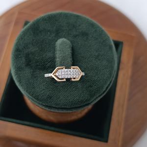 18ct Gold Cubic Zirconia Geometric Hexagon Link <b>Ring</b> for Women Modern Minimal <b>Statement</b> Design Wedding Party Daily Wear Fine - Product Image 4