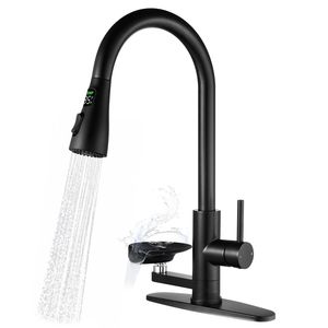 Rubinetto da Cucina 3-in-1 con Spruzzatore ad Arco Alto, Display LED a 3 Colori per Temperatura e Sciacquabicchieri in Vetro a Pressione, 3 Modalità di Spruzzo - Product Image 1