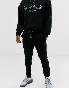 Sweat-shirt à col rond en coton noir pour homme Palazzo Vecchio Florence, manches longues, ensemble décontracté avec impression du logo sur le devant - Product Image 4