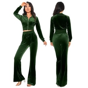 Custom Logo Wholesale Velvet Tracksuit Women Two Piece Set Zip Up <b>Jacket</b> and Pants Fashion Casual Streetwear - Product Image 4