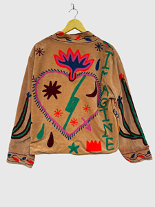 Veste en velours brodée à la main, manches longues, col montant, style ample, pour l'automne, taille adulte, grande taille, longueur normale, doublure en polyester - Product Image 2