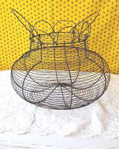 Antique <b>Large</b> Wire Ware Egg Gathering <b>Basket</b> Metal Wire - Product Image 4