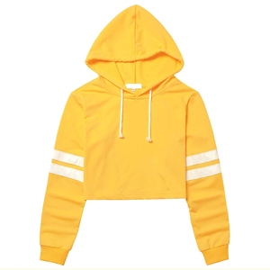 Sudadera con Capucha Corta Amarilla para Mujer, de Manga Larga, Tejida en Algodón, Informal, para Otoño, de Color Sólido, Transpirable - Product Image 1