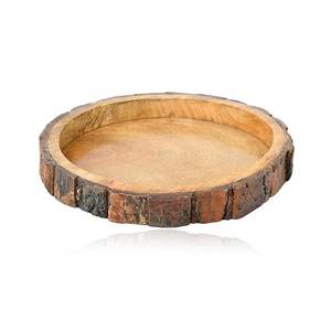 Handmade Mango Wood Serving Tray Rustic Wooden Round Tray Natural Bark Edge Platter - Product Image 2