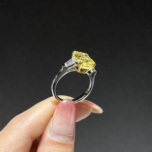Women's 10K 14K 18K White Gold Gold Plated RADIANT Cut CVD Lab Grown Fancy Yellow <b>Diamond</b> Luxury Engagement <b>Ring</b> - Product Image 2