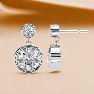 Pendientes Colgantes de Moissanita con Bisel de Moda para Mujer, Corte Redondo, Chapados en Oro Rosa, Joyería para Regalo de Boda - Product Image 3