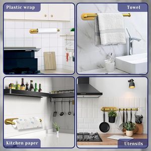 Portarotolo da Cucina Autoadesivo in Acciaio Inossidabile Dorato, Montaggio a Parete o su Mobile, Premium - Product Image 3