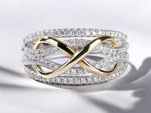 Two Tone Rose Gold Plated 925 <b>Silver</b> 0.75CT Pave Setting Infinity Knot <b>Wedding</b> Engagement <b>Ring</b> for <b>Women</b> - Product Image 1