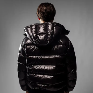 Veste matelassée à capuche noire pour homme, coupe-vent, rembourrée de duvet, manteau d'hiver décontracté, couleur unie, épaisse, fermeture éclair, coupe classique - Product Image 2
