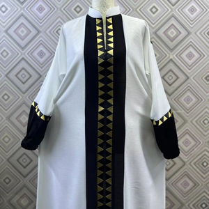 Wholesale Modest Dubai Beaded Sequined <b>Long</b> Sleeve Abaya Muslim Traditional Handmade Wedding Women Polyester Breathable V Neck - Product Image 1