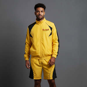 Ensemble court pour homme 100 % coton, personnalisable avec logo imprimé, polo et short, style streetwear, couleur unie, rayures noires, ensemble 2 pièces - Product Image 1