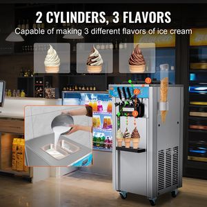 1800W macchina per gelato commerciale 3-Flavor Freestanding Soft Serve Maker 2X5,5 l acciaio inossidabile cilindri LED pannello Auto - Product Image 3