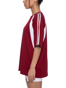 T-shirt à manches courtes col rond pour homme, coupe ample, décontracté, tricoté, 100% coton respirant, bordure contrastée rouge et blanc - Product Image 2