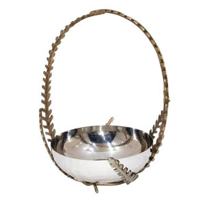 Elegante tazón de vajilla con asa, tazón decorativo de metal plateado de primera calidad, tazón decorativo vintage para decoración del hogar. - Product Image 1