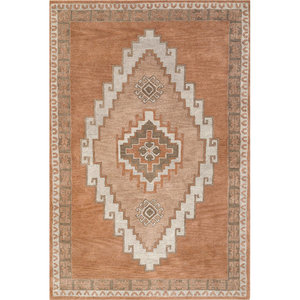 Gorgeous Hot Selling Southwestern Tribal Area <b>Rug</b> - Warm Terracotta and Dusty Rose Medallion Carpet Absorbent and Washable - Product Image 1