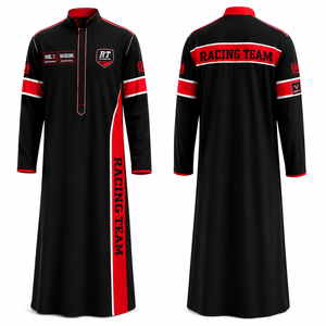 Thobe Premium para Hombre, Estilo Racing Team, Manga Larga, Largo hasta el Suelo, Negro y Rojo, Secado Rápido, Uso Diario, Poliéster, Cuello en V, Corte Holgado - Product Image 1