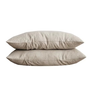 Housse de coussin carrée en lin avec fermeture à rabat, beige uni, taie d'oreiller tissée - Product Image 3