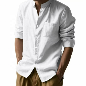 Wholesale Spring and Autumn Men's <b>Linen</b> Shirts Long Sleeve Stand up Collar Breathable Casual New Pocket Men's Shirts - Product Image 6