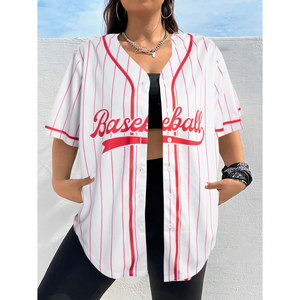 Unisex White <b>Red</b> <b>Striped</b> Baseball Jersey Short Sleeve Button Front Athletic Fit Summer Sport Breathable 100% Polyester OEM ODM - Product Image 5