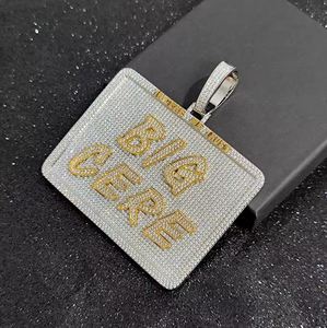 Pendentif carré personnalisé en diamant avec lettre BIG CERE, bijoux hip-hop raffinés, grand format, bicolore - Product Image 3