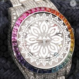 Montre à quartz analogique de luxe pour femmes Charm Jewels, 38 mm, bracelet en acier inoxydable serti de diamants, boîtier rond, cristal saphir - Product Image 3