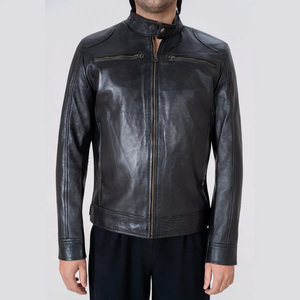 Veste en cuir noire pour homme Icon by Gilani - Veste en cuir noire style Café Racer - Product Image 1