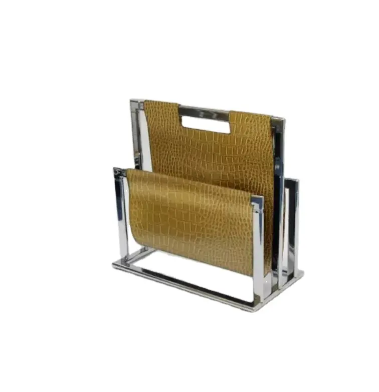 Leather Metal Magazine Rack Holder Desktop Office Hotel and Restaurant Customized Shape Metal Magazine And Books Holder Stand