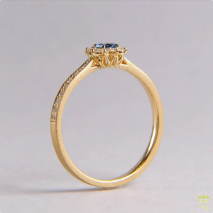 Blue Round Moissanite Halo Engagement <b>Ring</b> in 14K Gold Plated <b>925</b> Sterling <b>Silver</b> with IGI Certification Vintage Style for Women - Product Image 2