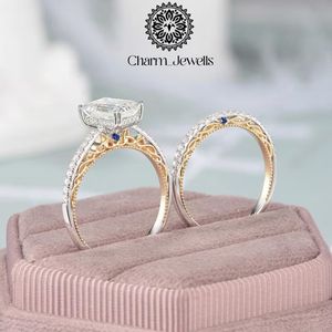 Charm Jewells Bague de fiançailles pour femme en argent plaqué or rose avec moissanite taille coussin, sertissage à griffes classique, certifiée IGI 3 - Product Image 2