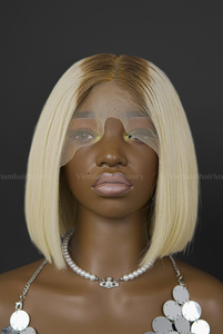 Rubio con raíces oscuras Peluca de cabello humano vietnamita virgen natural de un solo donante Extensiones de alta calidad - Product Image 1
