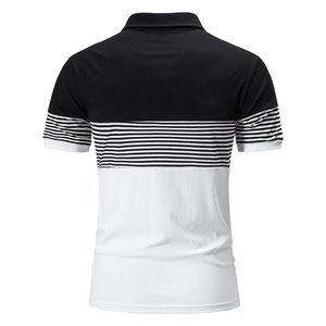 Men's <b>Black</b> <b>And</b> <b>White</b> <b>Striped</b> Knitted Short Sleeve Polo <b>Shirt</b> Casual Style Color Blocked Design Low MOQ Men's Polo <b>Shirts</b> - Product Image 3