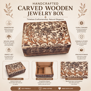 Artisan Handmade Carved Wooden Jewelry <b>Box</b> | Vintage Floral Keepsake Storage <b>Box</b> Decorative Wooden <b>Trinket</b> Organizer Gift Home - Product Image 5