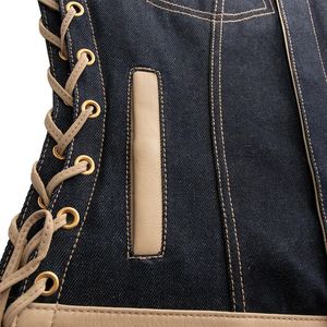 เสื้อกั๊กมอเตอร์ไซค์ผู้หญิงผ้ายีนส์และหนัง - Product Image 4