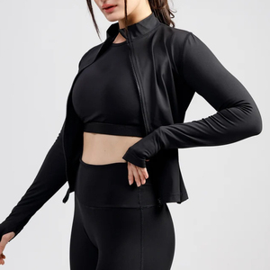 Sets Women <b>Long</b>-<b>Sleeved</b> Sports Casual Fitness Jacket Breathable <b>Top</b> Yoga Wear Slim Fit with Front Logo Plus Size - Product Image 6