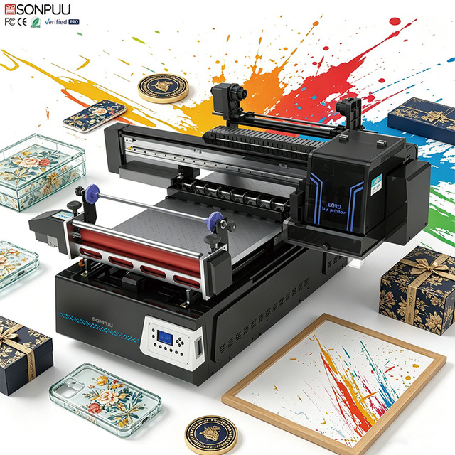 6090 UV Flatbed Inkjet Printer Egg Tube Printer XP600 Head Visual Positioning LED Instant Drying Function