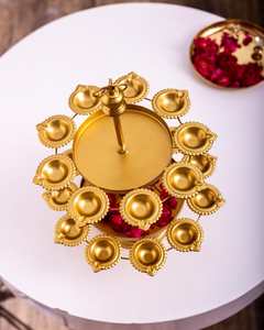 Metal Circular <b>Candelabra</b> With Diya Holders For Religious Activities And Festive Decorations - Product Image 1