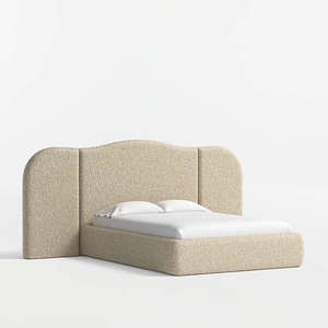 Luxury Extended Scalloped <b>Headboard</b> Fully Upholstered Boucle <b>Bed</b> Modern <b>King</b> <b>Size</b> Platform <b>Bed</b> Bedroom Furniture - Product Image 5