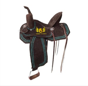 Barkat Overseas Nuevo Sillín de Caballo Western de Cuero Genuino con Arco de Madera, Diseño Turquesa con Puntadas Decorativas, Portátil, Duradero, Logotipo Personalizado - Product Image 1