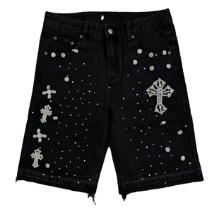 Shorts en denim mi-long tricoté uni respirant 100 % coton de qualité supérieure pour homme, collection été 2025, style streetwear personnalisé - Product Image 3