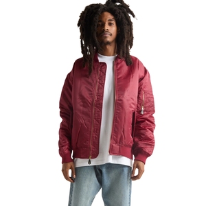 Blouson Bomber Homme Marron en Satin Nylon MA1, Blouson de Vol Zippé avec Ourlet Côtelé, Style Streetwear, Vente en Gros - Product Image 1