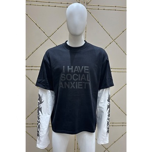 Custom Men T <b>Shirts</b> Blank Double Layer Sleeve Tee <b>Shirt</b> Unisex Double Layer Long Sleeve Solid Color <b>Patchwork</b> Sleeve Design - Product Image 2