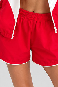 Ensemble de survêtement coupe-vent pour femmes, couleur rouge et blanc, veste légère à fermeture éclair et short, ensemble de vêtements de sport athlétiques 2 pièces - Product Image 3