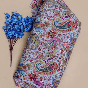 Kaftan Saree ethnique indien personnalisé en tissu crêpe léger de 44 pouces, broderie cachemire bleu glace avec accent de sequins lumineux pour mariage - Product Image 2